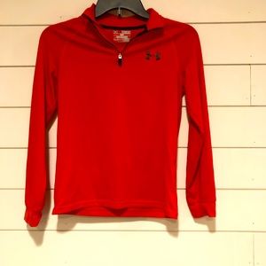 Youth Medium Red Under Armour long sleeved zip polo, light weight material